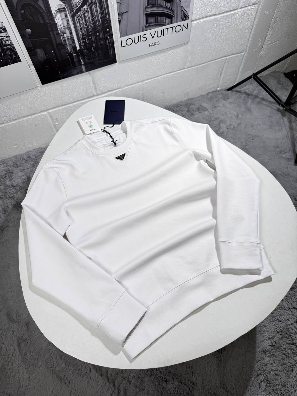 Prada White Jumper with a Triangle Logo on the Chest