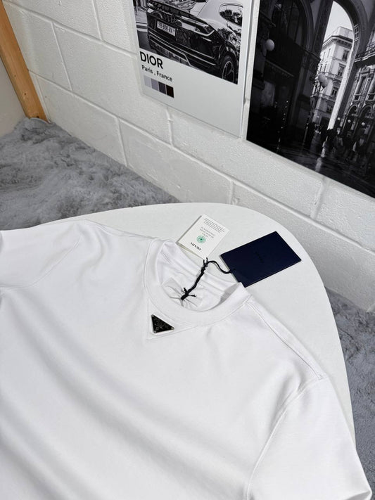 Prada White Jumper with a Triangle Logo on the Chest