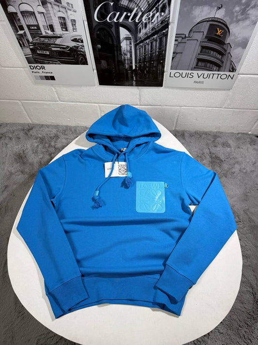 Loewe Hoodie Featuring a Leather Patch Pocket on the Chest.