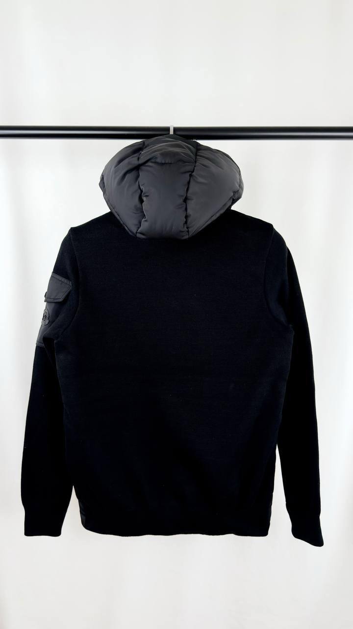 Moncler Hybrid Hooded Jacket with a Down Padded Front and Knitted Sleeves