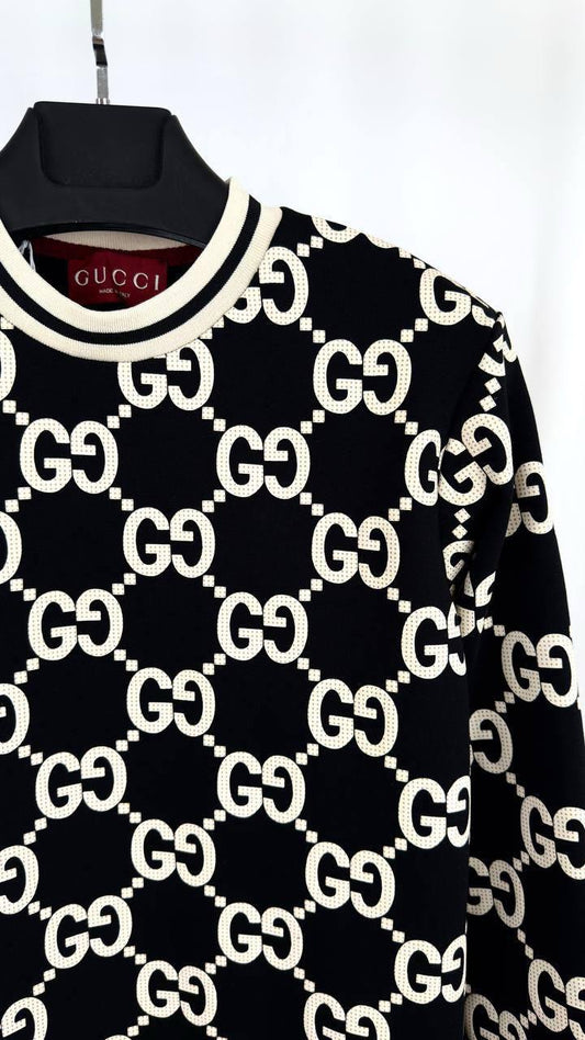 Gucci GG Wool Bouclé Jacquard Top in Black and Ivory.