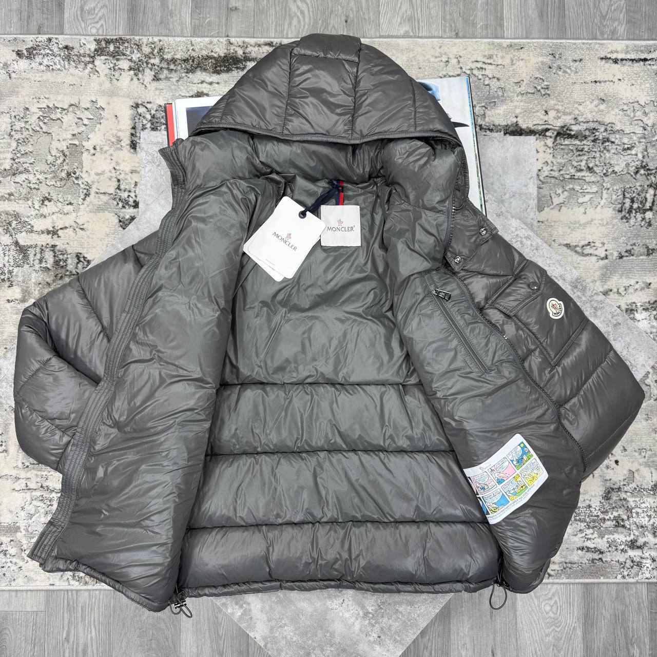 Moncler Maya Hooded Short Down Jacket Crafted from Glossy Nylon Laqué.