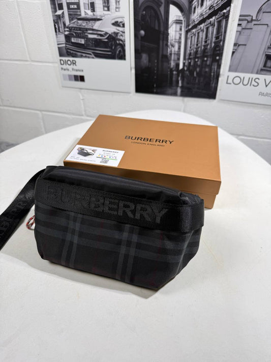 Burberry Paddy Cross-Body Bag in Black Nylon with the Check Pattern