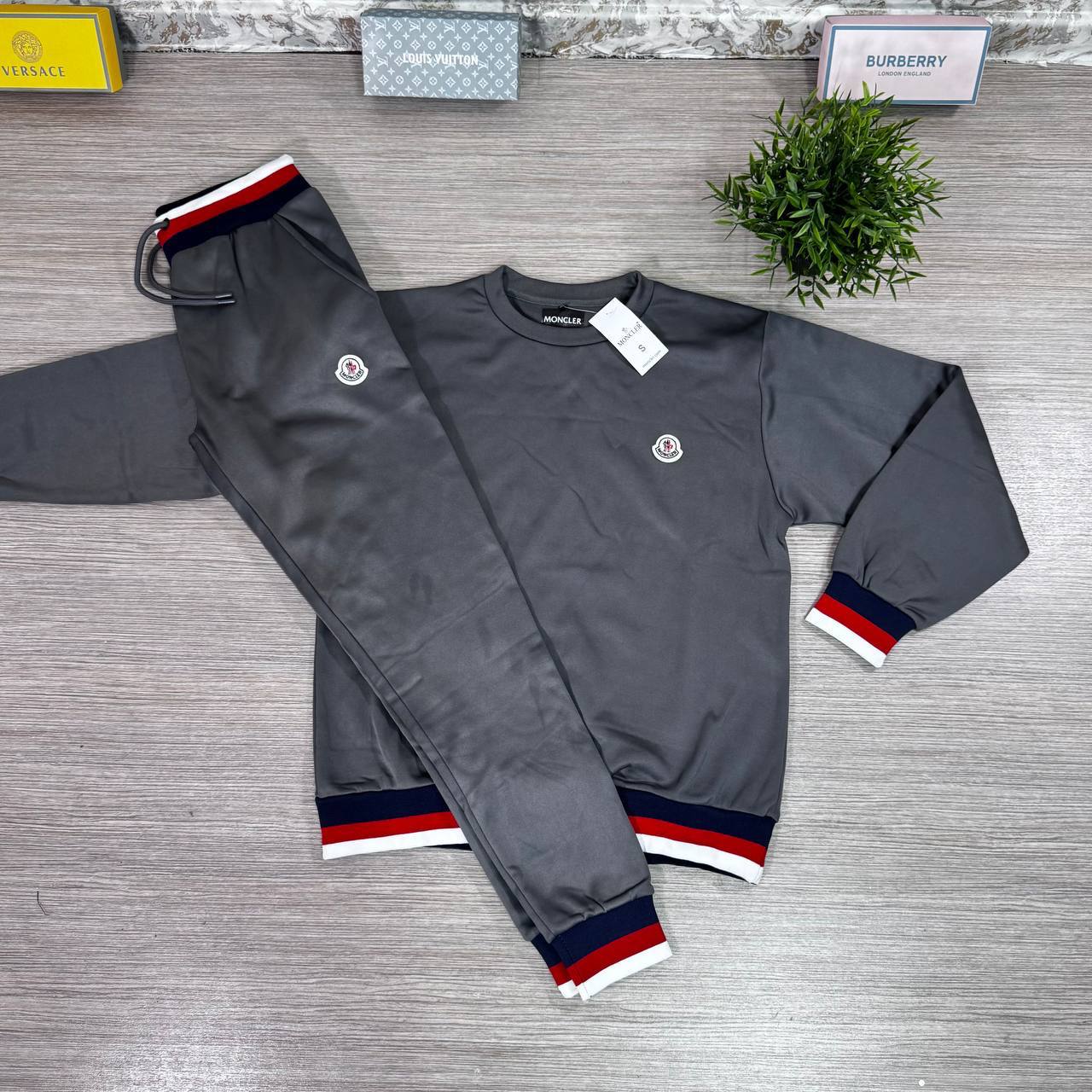 Moncler Cotton Tracksuit with Tricolor Striped