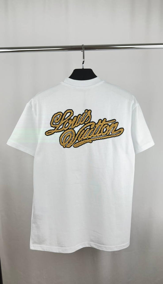 Louis Vuitton Embroidered Cotton T-Shirt with"Marque L. Vuitton déposée" Signature on the Back