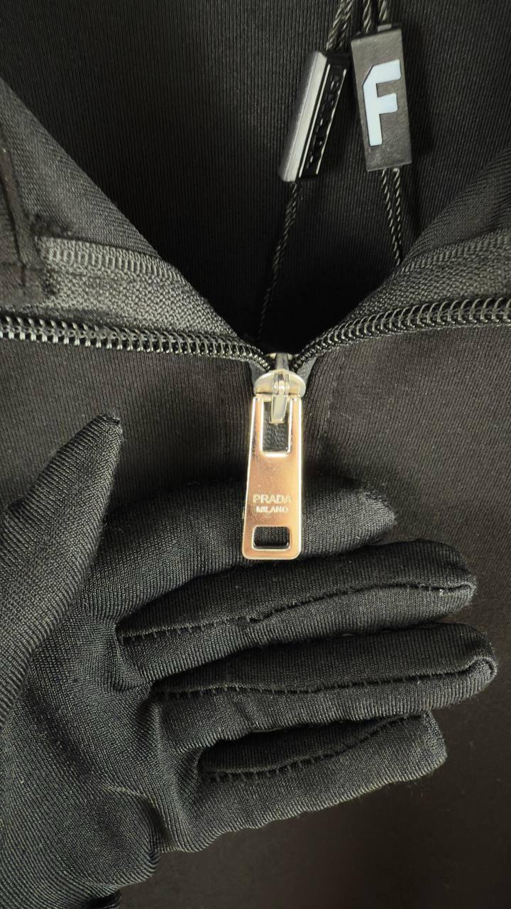 Prada Cotton Half-Zipper Sweatshirt Featuring the Enameled Metal Triangle Logo