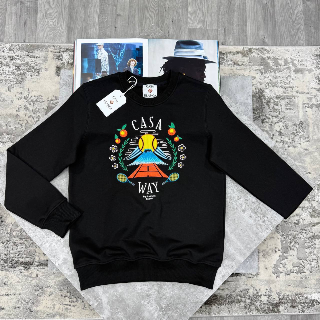 Casablanca Organic Cotton Graphic-Print Crew Neck Jumper Featuring the "Casa Way" Mountain Artwork