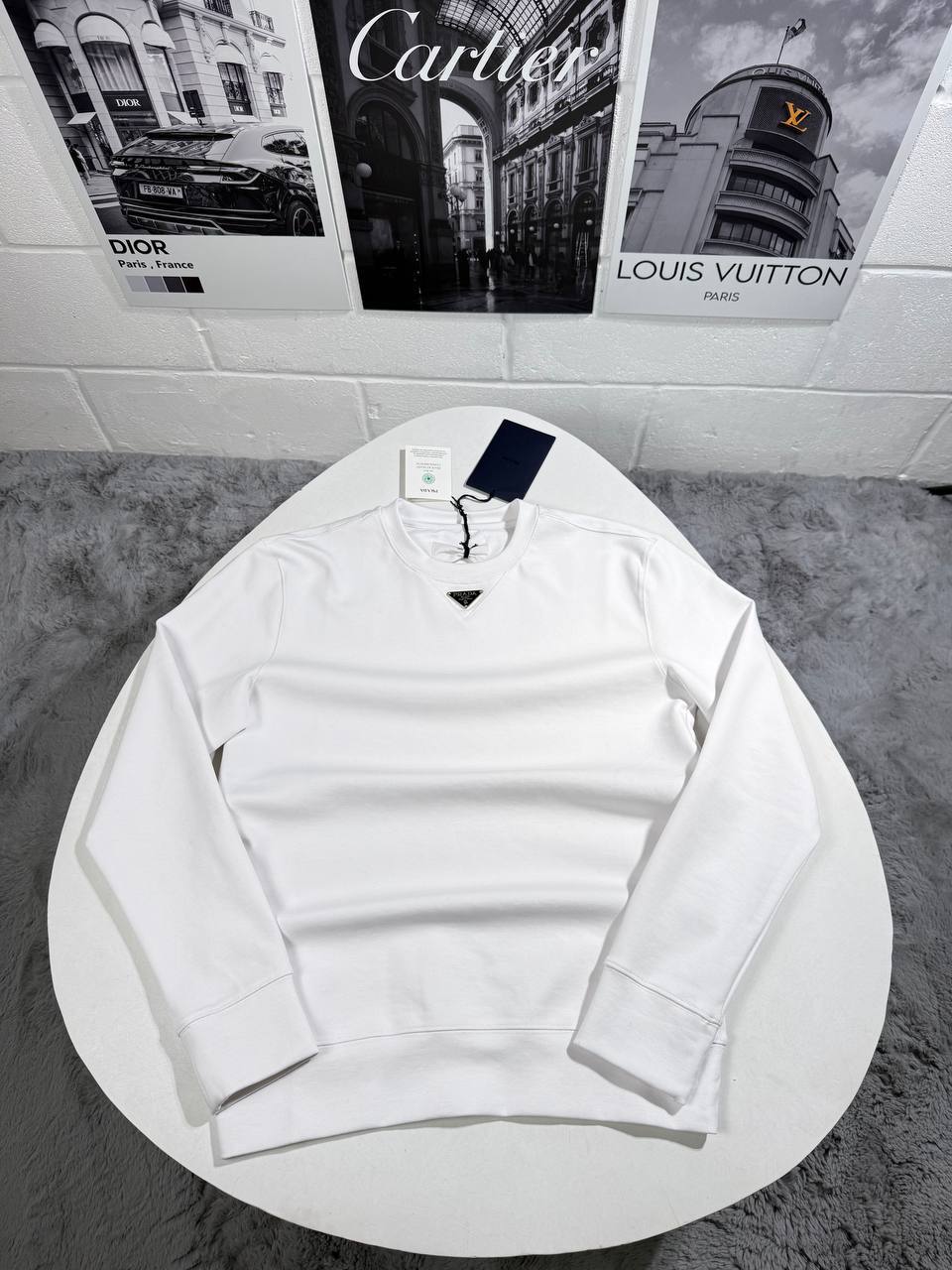 Prada White Jumper with a Triangle Logo on the Chest