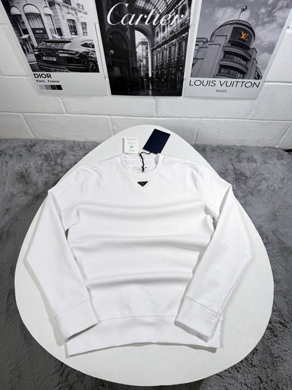 Prada White Jumper with a Triangle Logo on the Chest