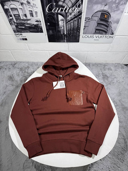 Loewe Hoodie Featuring a Leather Patch Pocket on the Chest.