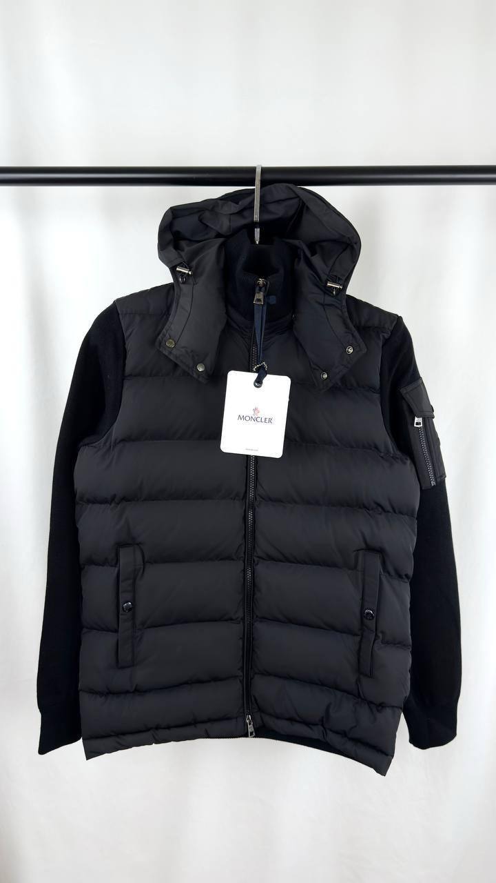 Moncler Hybrid Hooded Jacket with a Down Padded Front and Knitted Sleeves