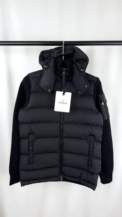 Moncler Hybrid Hooded Jacket with a Down Padded Front and Knitted Sleeves
