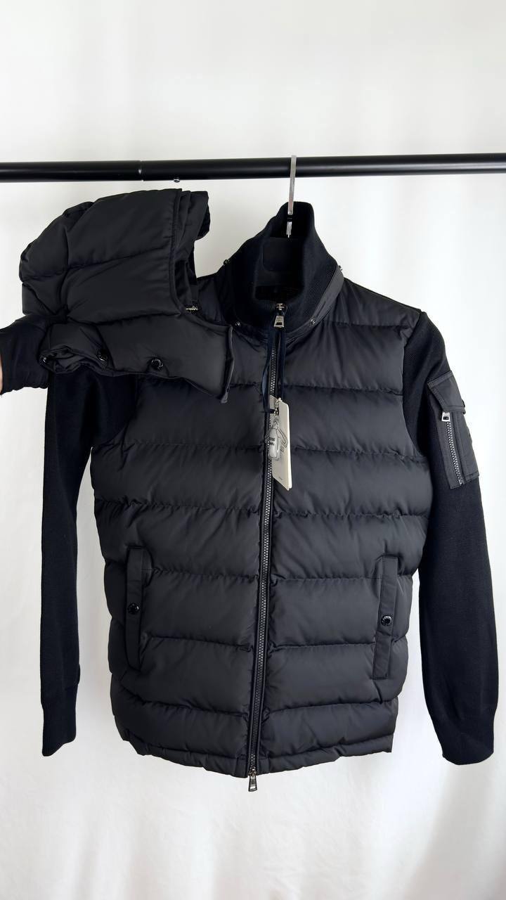 Moncler Hybrid Hooded Jacket with a Down Padded Front and Knitted Sleeves