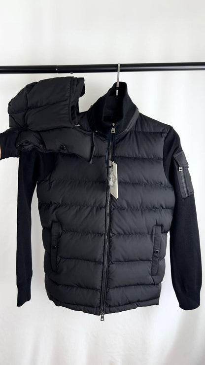 Moncler Hybrid Hooded Jacket with a Down Padded Front and Knitted Sleeves