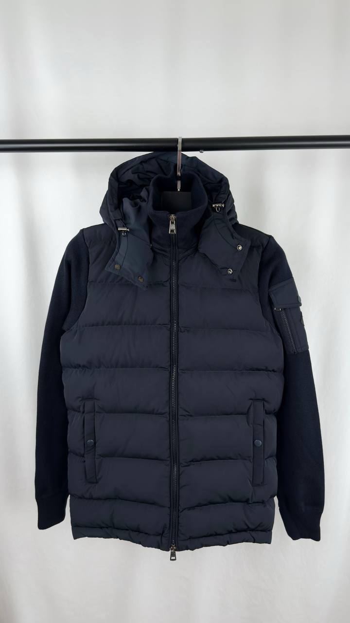 Moncler Hybrid Hooded Jacket with a Down Padded Front and Knitted Sleeves