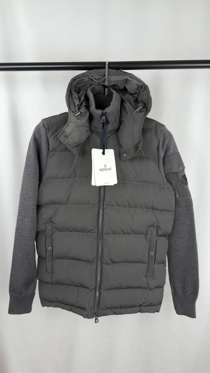 Moncler Hybrid Hooded Jacket with a Down Padded Front and Knitted Sleeves