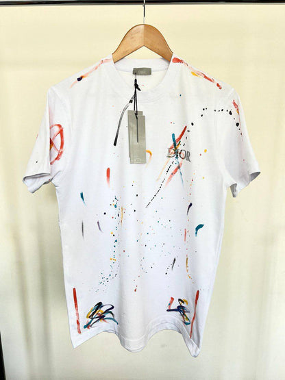 Dior Cotton Crewneck Multicolour Paint Splatter T-shirt | Design and Embroidered Logo