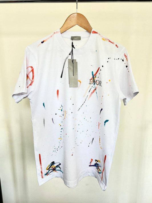 Dior Cotton Crewneck Multicolour Paint Splatter T-shirt | Design and Embroidered Logo
