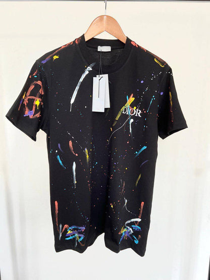 Dior Cotton Crewneck Multicolour Paint Splatter T-shirt | Design and Embroidered Logo