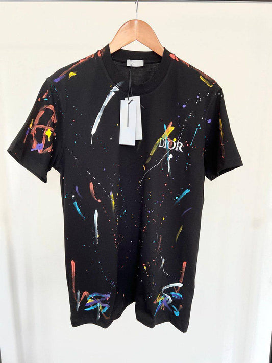 Dior Cotton Crewneck Multicolour Paint Splatter T-shirt | Design and Embroidered Logo