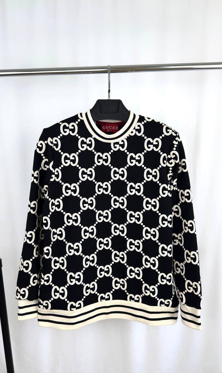 Gucci GG Wool Bouclé Jacquard Top in Black and Ivory.