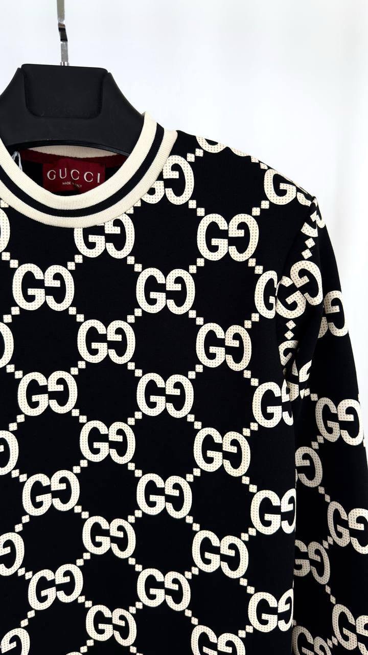 Gucci GG Wool Bouclé Jacquard Top in Black and Ivory.