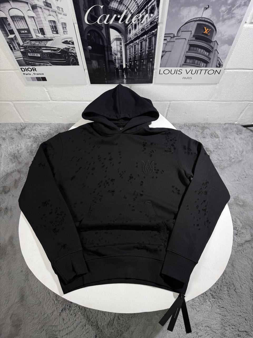 AMIRI Black Cotton "MA Shotgun"Embroidered Hoodie