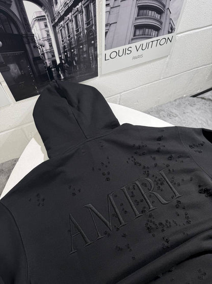 AMIRI Black Cotton "MA Shotgun"Embroidered Hoodie