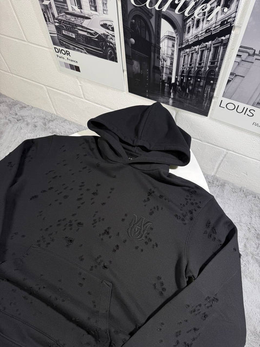 AMIRI Black Cotton "MA Shotgun"Embroidered Hoodie