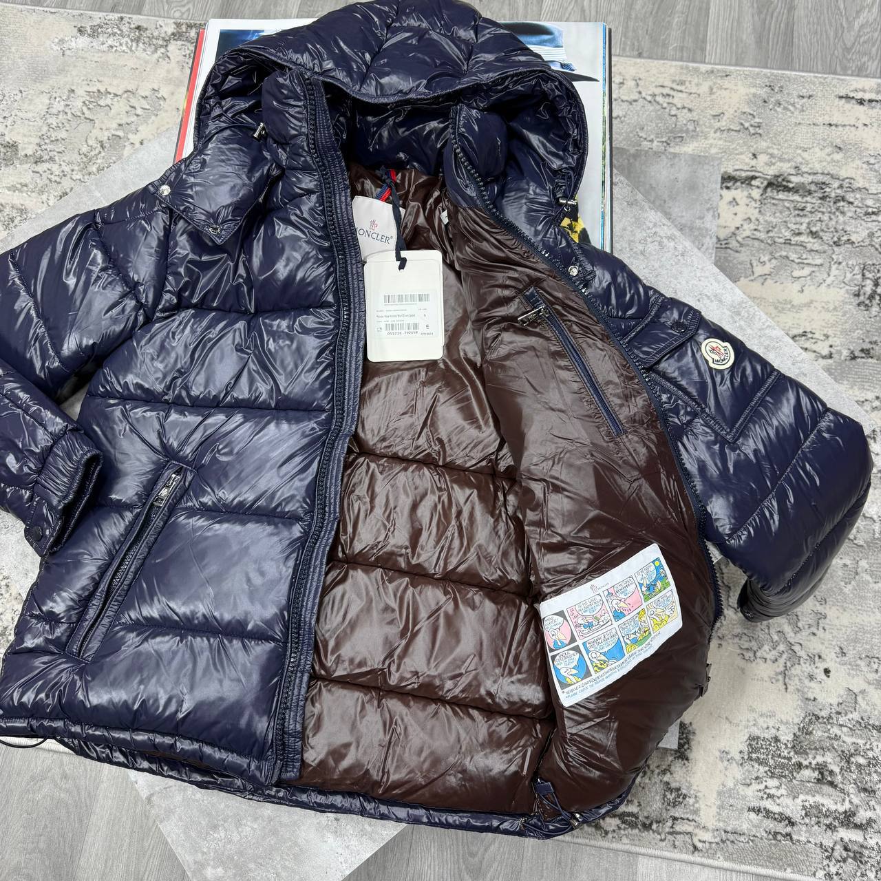 Moncler Maya Hooded Short Down Jacket Crafted from Glossy Nylon Laqué.