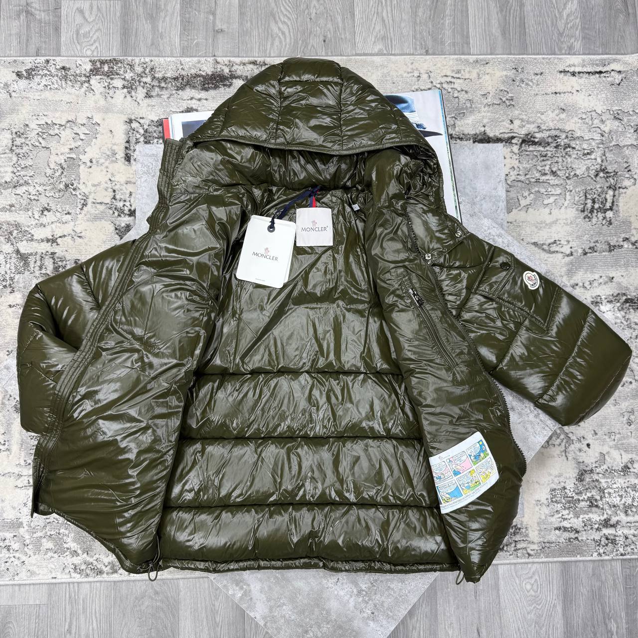 Moncler Maya Hooded Short Down Jacket Crafted from Glossy Nylon Laqué.
