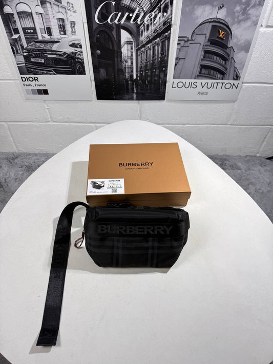 Burberry Paddy Cross-Body Bag in Black Nylon with the Check Pattern