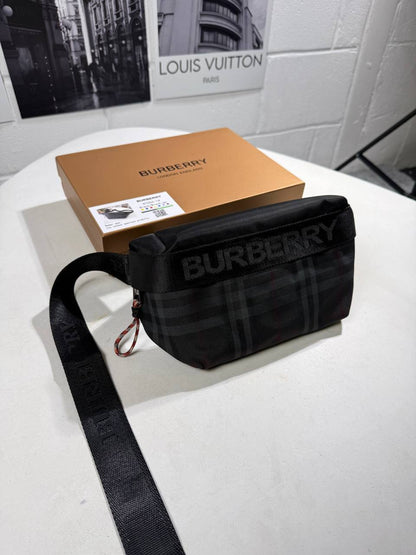 Burberry Paddy Cross-Body Bag in Black Nylon with the Check Pattern