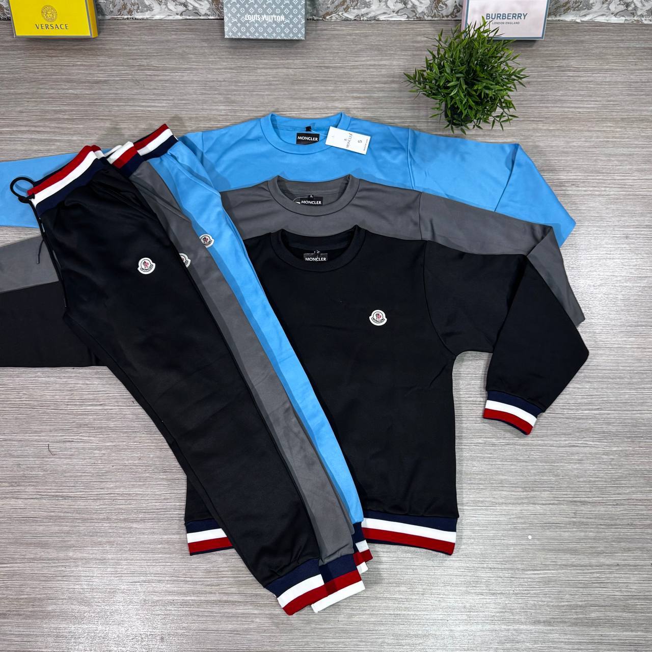 Moncler Cotton Tracksuit with Tricolor Striped