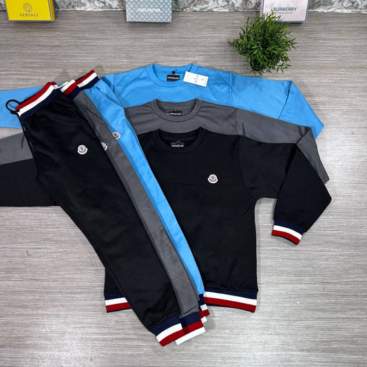 Moncler Cotton Tracksuit with Tricolor Striped