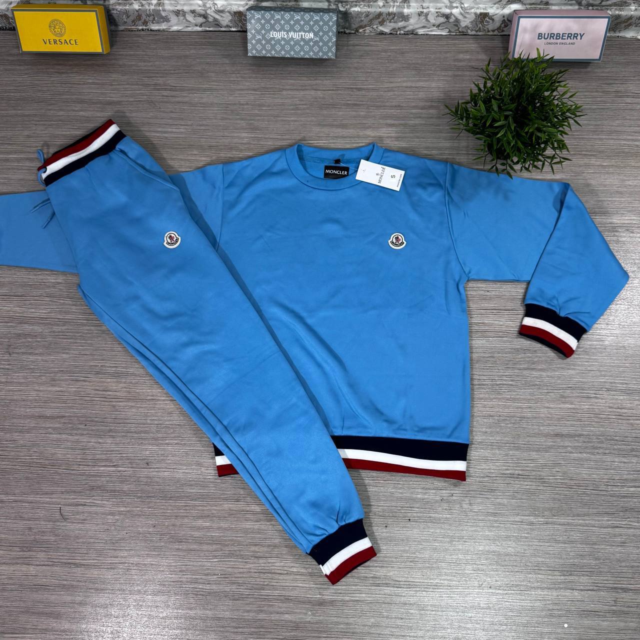 Moncler Cotton Tracksuit with Tricolor Striped