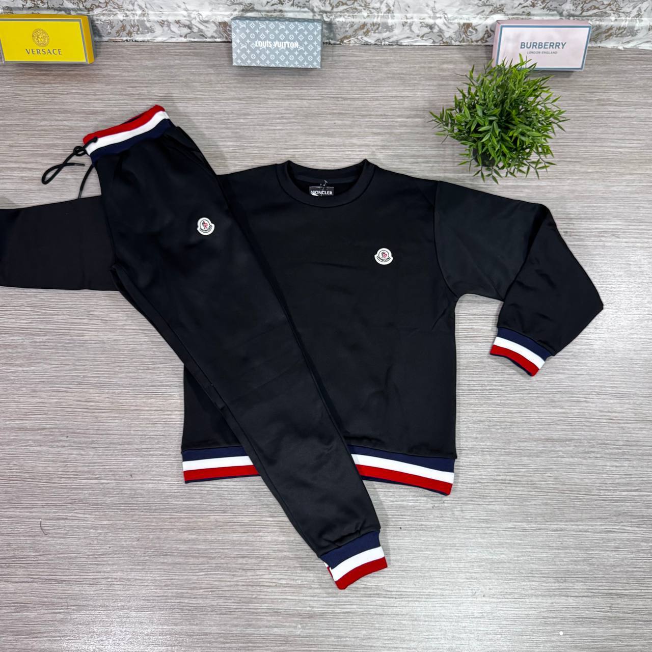 Moncler Cotton Tracksuit with Tricolor Striped