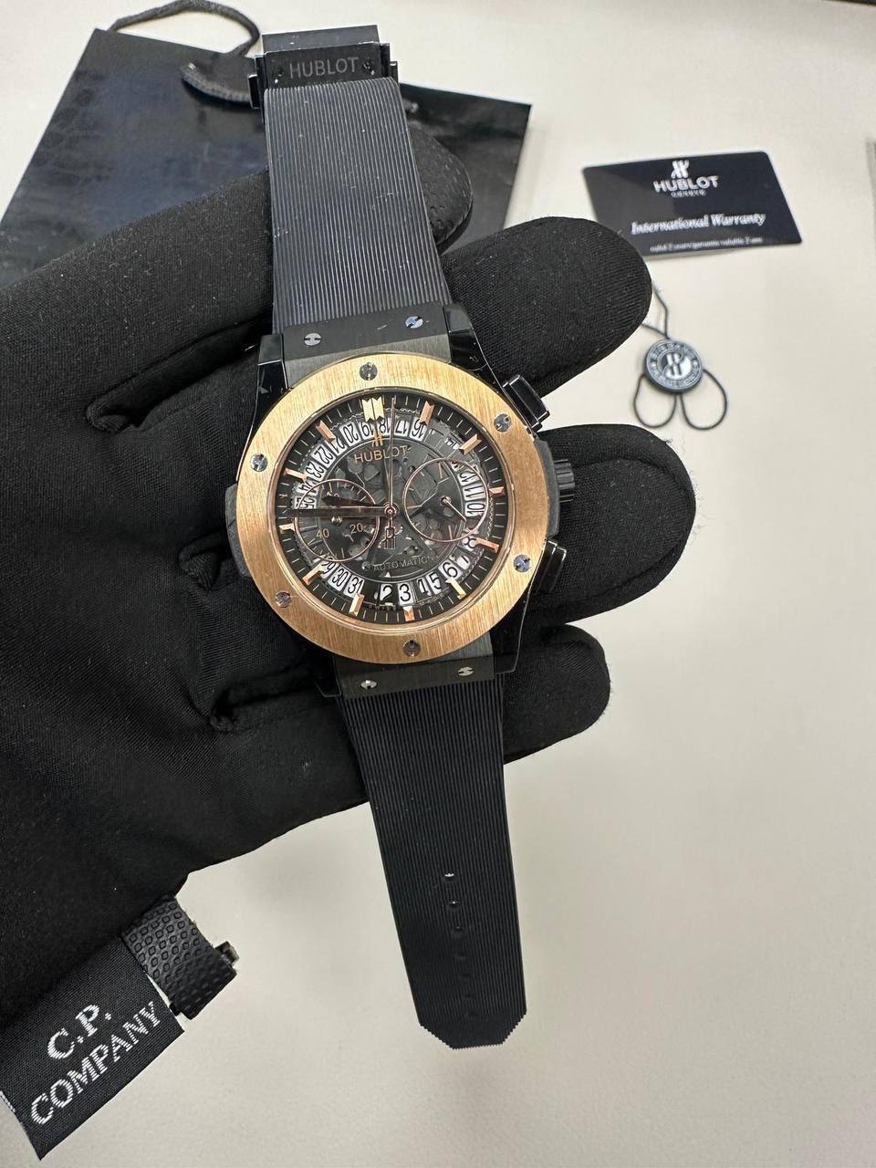 Hublot Big Bang Chronograph Watch with a Rose Gold Case and a Black Rubber Strap