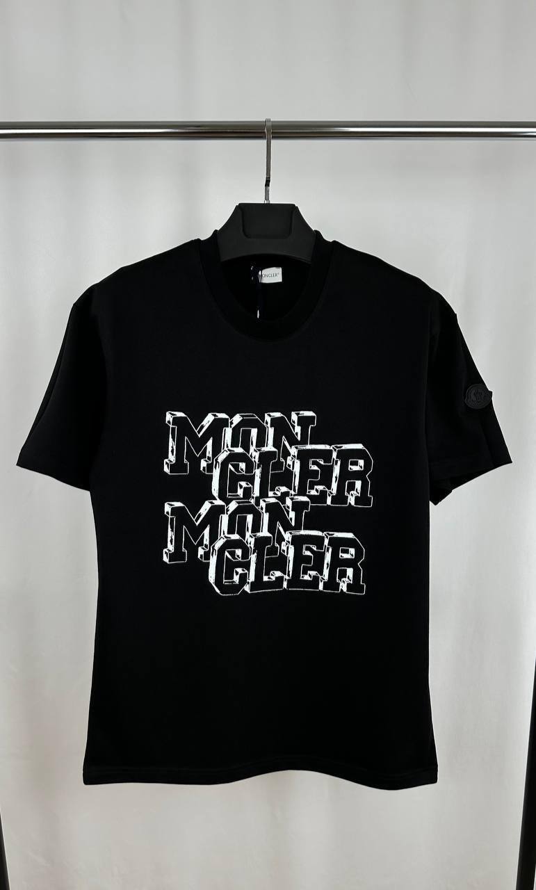 Moncler Cotton T-Shirt with a Blurred or Overlapped Logo Print on the Chest