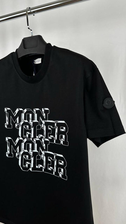 Moncler Cotton T-Shirt with a Blurred or Overlapped Logo Print on the Chest