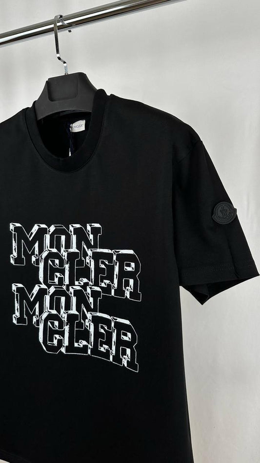 Moncler Cotton T-Shirt with a Blurred or Overlapped Logo Print on the Chest