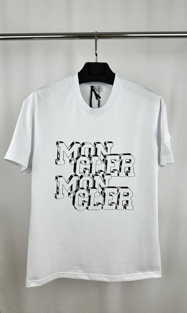 Moncler Cotton T-Shirt with a Blurred or Overlapped Logo Print on the Chest