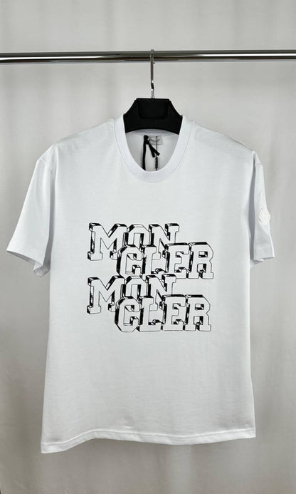 Moncler Cotton T-Shirt with a Blurred or Overlapped Logo Print on the Chest