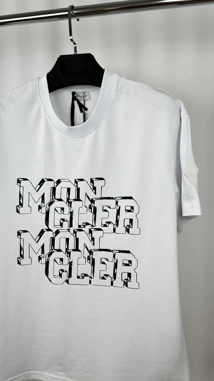 Moncler Cotton T-Shirt with a Blurred or Overlapped Logo Print on the Chest