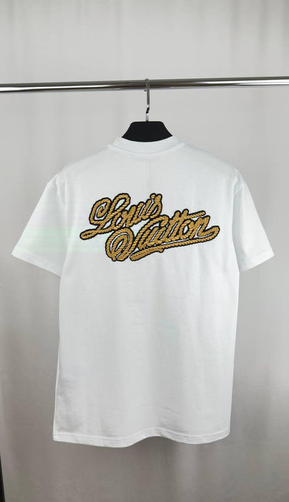 Louis Vuitton Embroidered Cotton T-Shirt with"Marque L. Vuitton déposée" Signature on the Back