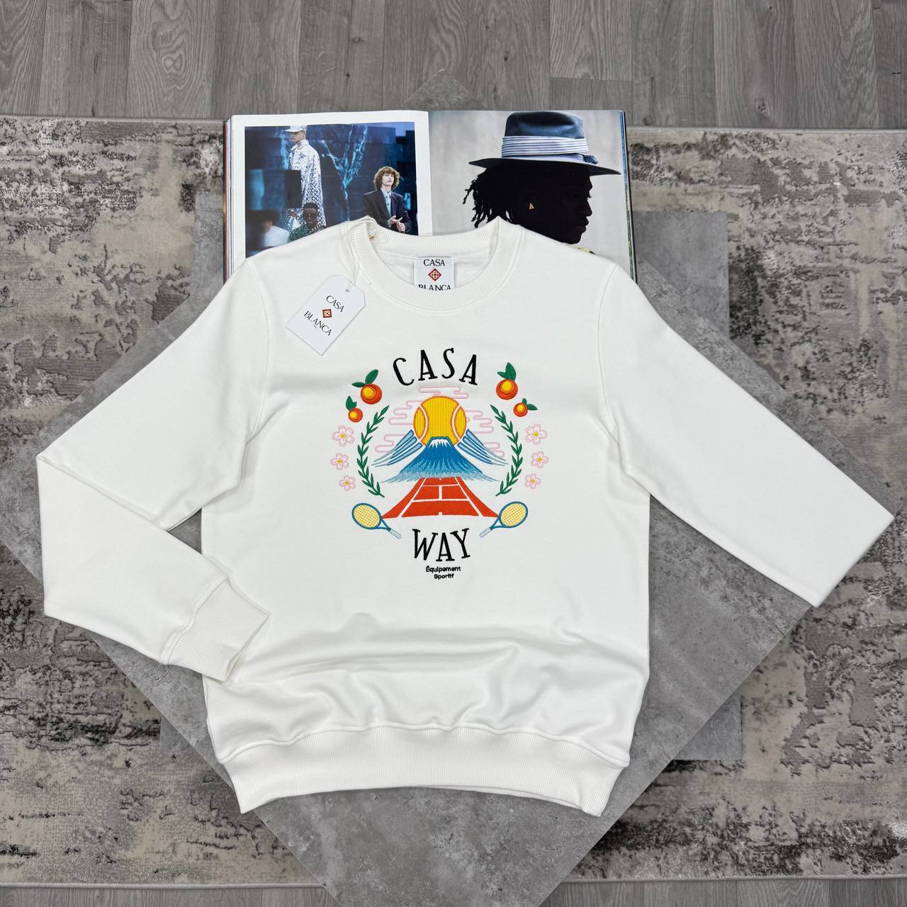 Casablanca Organic Cotton Graphic-Print Crew Neck Jumper Featuring the "Casa Way" Mountain Artwork