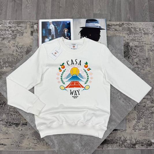 Casablanca Organic Cotton Graphic-Print Crew Neck Jumper Featuring the "Casa Way" Mountain Artwork