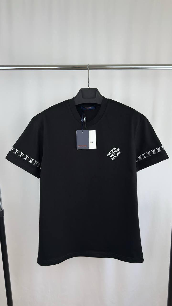 Louis Vuitton Short-Sleeved Cotton Crewneck T-Shirt with a Discreet 'Marque L. Vuitton Déposée' on the Chest & a Band of LVs Around the Cuffs