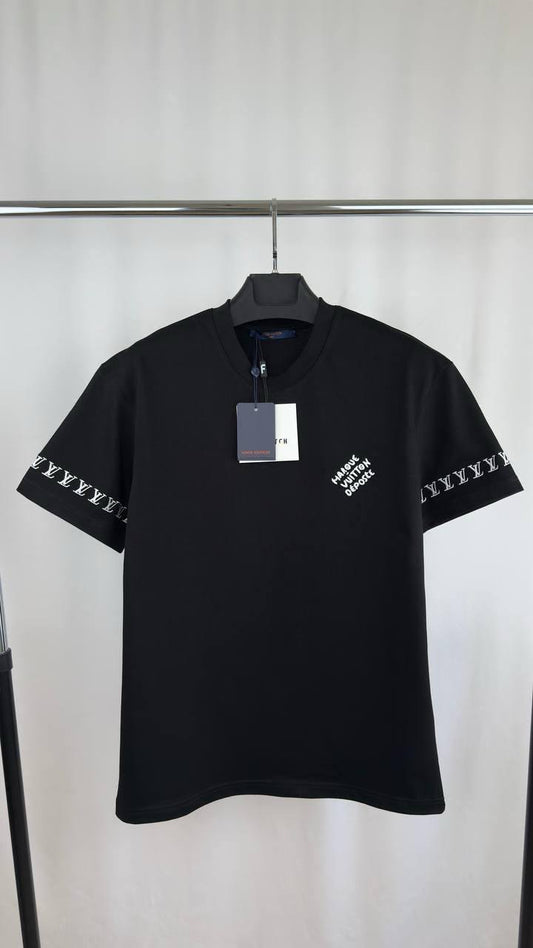 Louis Vuitton Short-Sleeved Cotton Crewneck T-Shirt with a Discreet 'Marque L. Vuitton Déposée' on the Chest & a Band of LVs Around the Cuffs