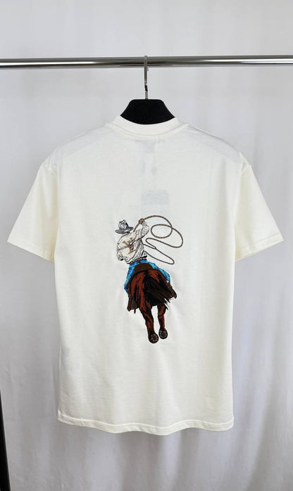 Louis Vuitton Graphic Embroidered Cotton T-Shirt, Featuring a Cowboy Motif with a Lasso & an LV Ropes Signature